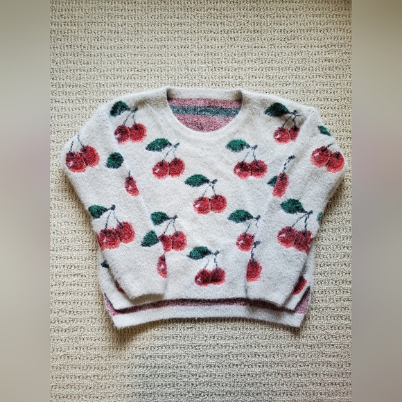 Free with Purchase✨ Shrinking Violet Fuzzy Cherry Sweater - Picture 1 of 3